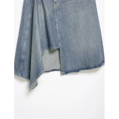 Women'sAsymmetric Denim Skirt New Spring Casual Mid Waist Pocket Women Lace Skirts Fashion Female Chic Skirts