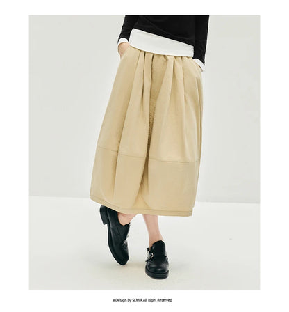 Semir Skirt Women's Solid Textured A-Line High Waist – Casual Long With Elastic Band Woman Clothing