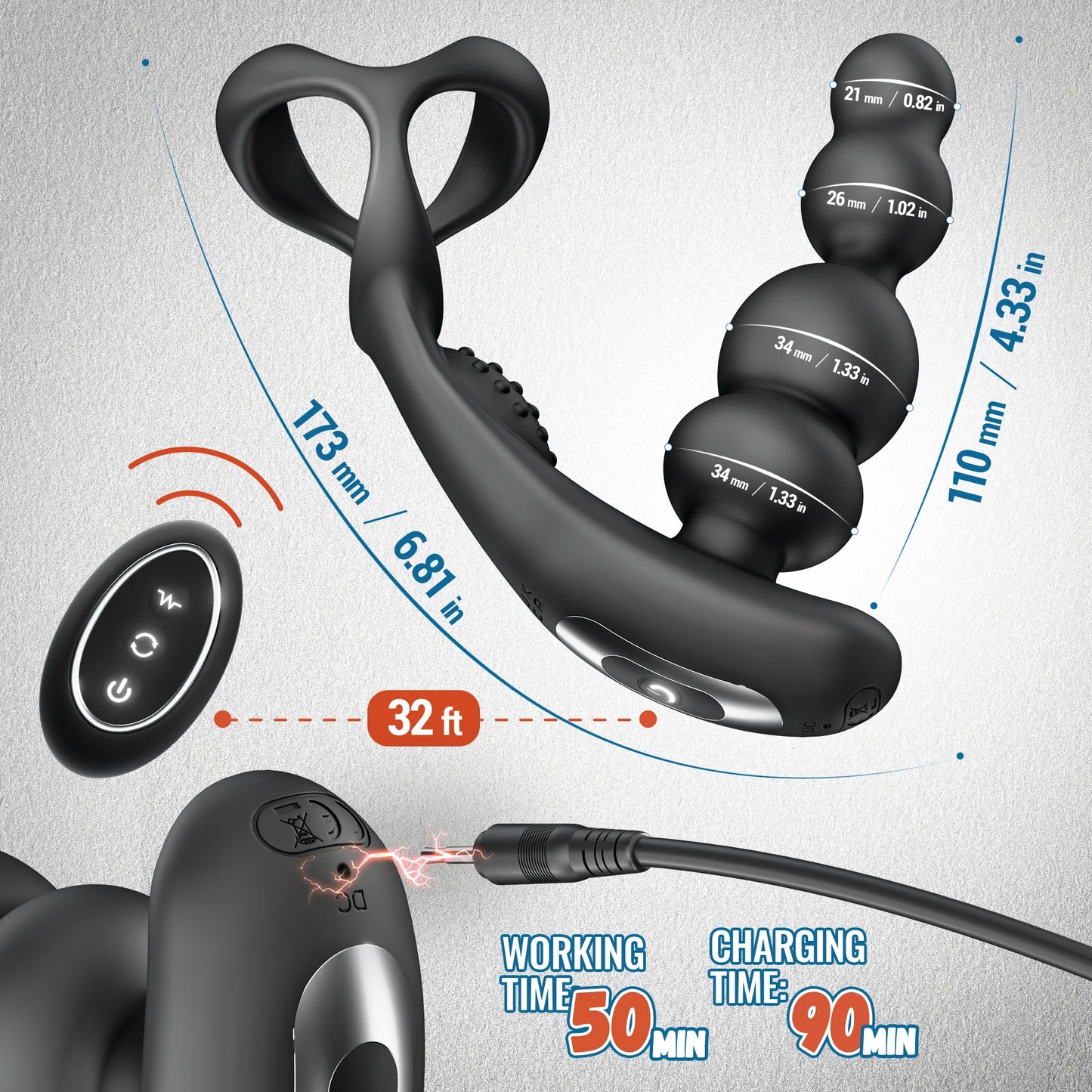 Anal Vibrator 360 Rotate Anal Beads Male Prostate Massager with Cock Ring Wireless Control Vibrating Butt Plug Sex Toys for Men