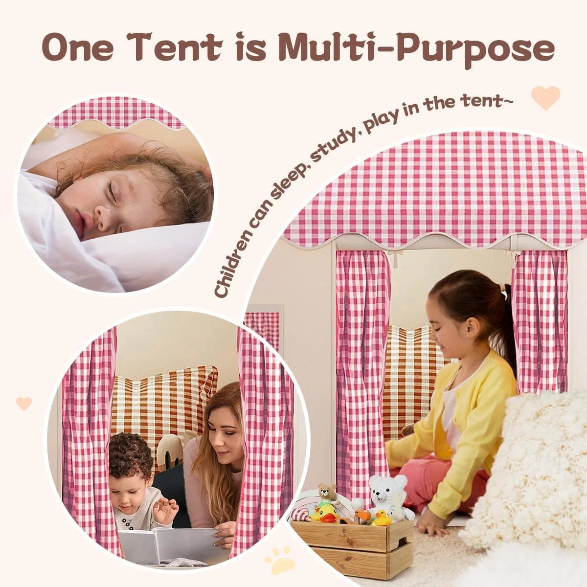 Children's Fun Playhouse Tent, Bed Canopy Partition, Children's Pretend Play Tent, Kids' Toy Castle, Portable Outdoor Toy Playhouse, Includes Cloud/Butterfly Party Decorations, Holiday Gift, Does Not Include Lighting