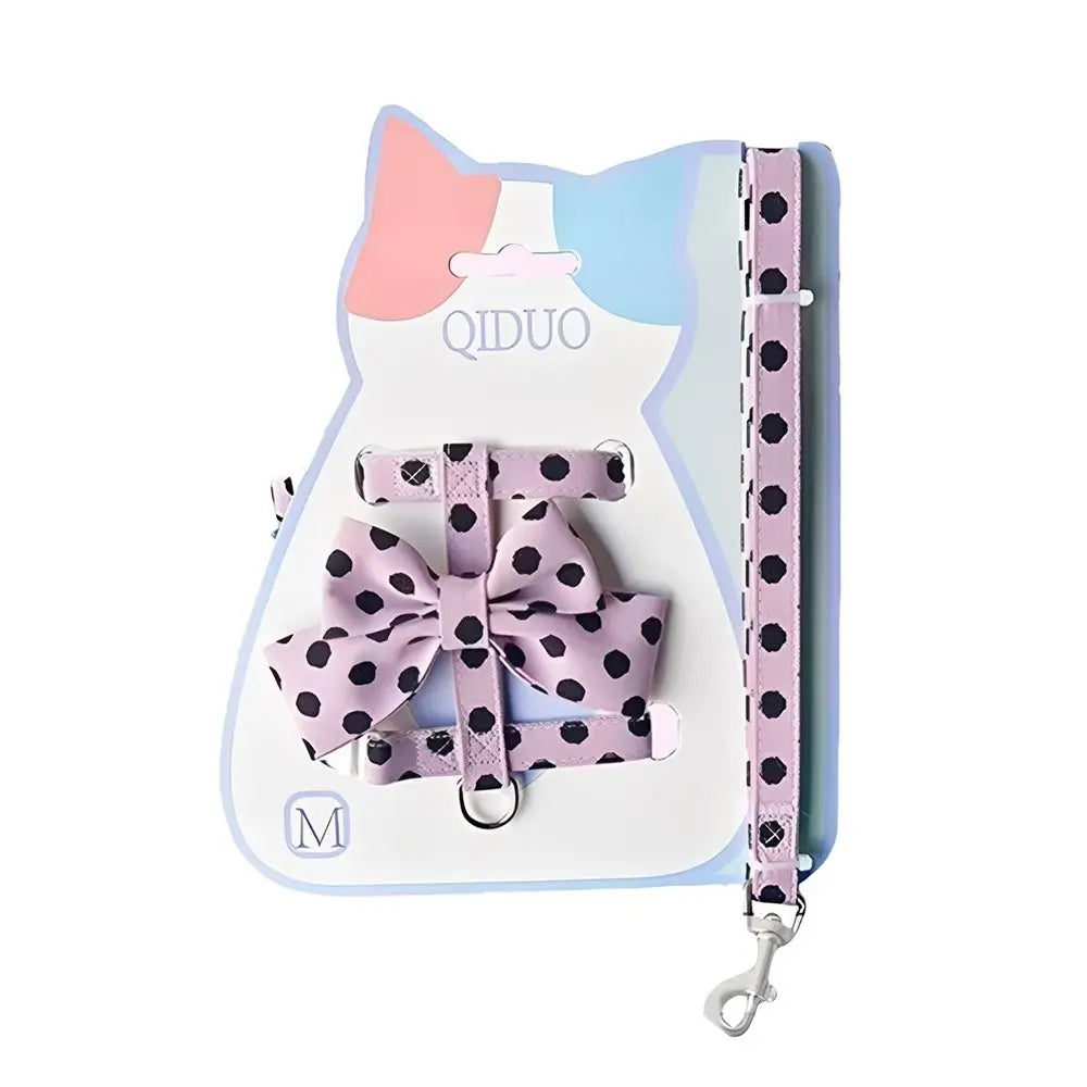Cute Polka Dot Pet Vest Harness Bowknot Adjustable Pet Traction Rope with Collar Cat Traction Rope Puppy