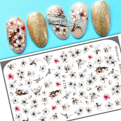 Black and White Love Flowers Line Art 3D Stickers Nail Decals Nail Art Accessories Butterfly Rose Nail Stickers Nail Sliders