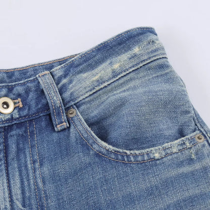 Female Vintage Leather Pocket Jeans Women Blue Zipper Straight Loose Trousers Lady New Fashion Daily Casual Spring Pants 2026