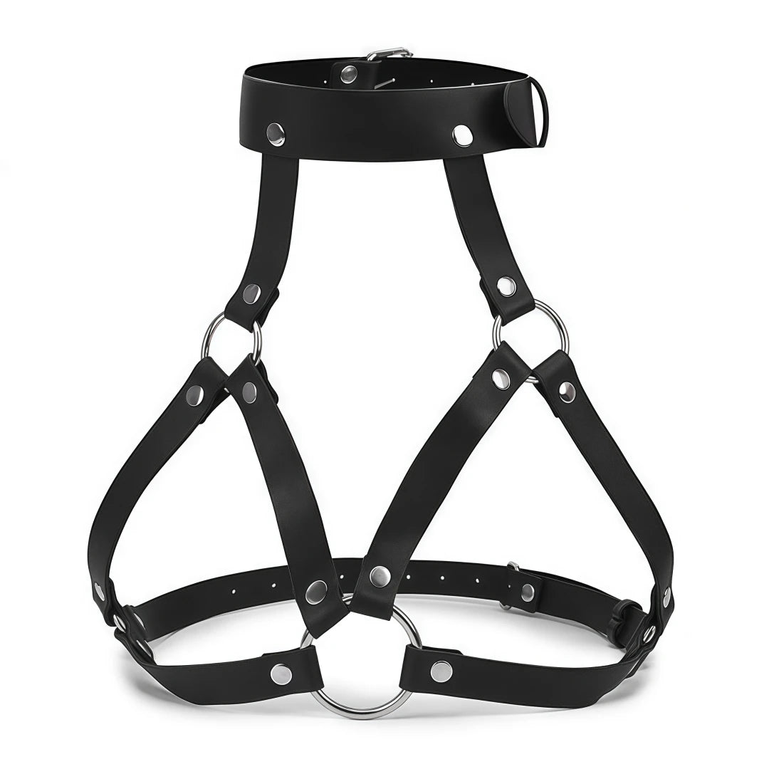 Leather Cat Mask & Body Harness Set Women Erotic Bondage BDSM Fetish Lingerie Gothic Masquerade Cosplay Accessories