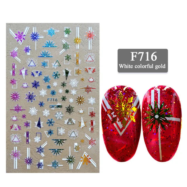 1PCS New Christmas Decorations 2023 New Year Nail Stickers Press on Nails Laser Snowflake Christmas Tree 3D Nail Decal