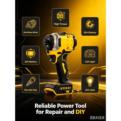 Professional Compact Brushless Impact Driver High Torque Rechargeable Power Screwdriver DIY Carpentry Construction Tool