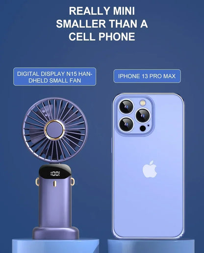Mini Portable Handheld Fan Foldable Neck Hanging Fans 5 Speed USB Rechargeable Fan with Phone Stand and Display Screen 1800mAh
