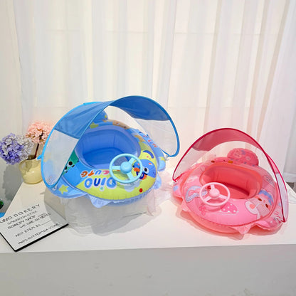 PVC Infant Pool Float with Canopy and Anti-Tip Seat Upgraded Inflatable Baby Pool Float Leak-proof for Toddler Aged 6-36 Months