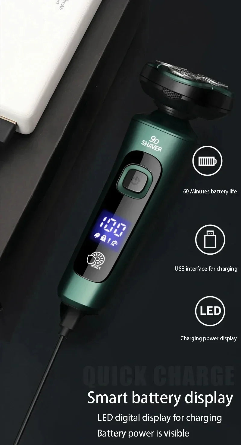 New Electric Shaver LED Digital Display Three-head Floating Razor USB Rechargeable Washing Multi-function Beard Knife