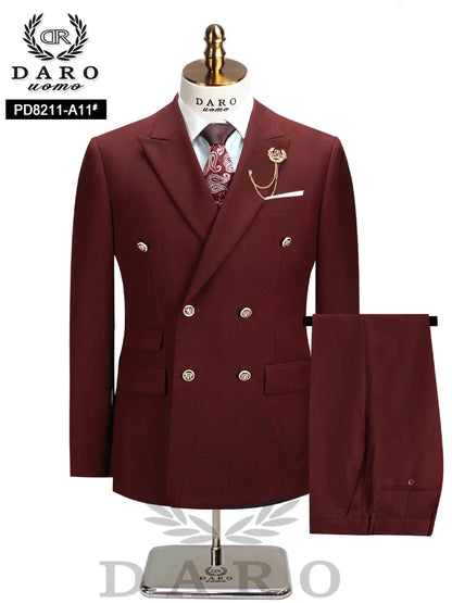 DAROuomo 2026 Men's Slim Fit Formal Business Suit 2Pcs Set - DR8211 (Jacket + Pants) for Work Wear