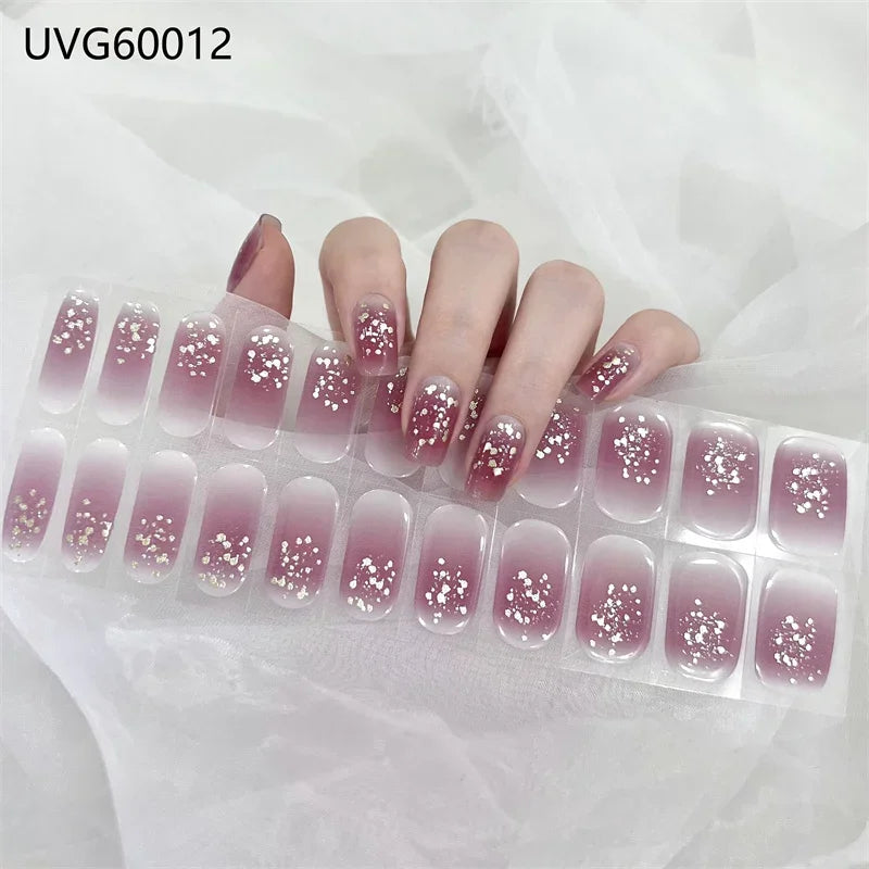 16/18/20Tips Semi-Cured Gel Nail Strips Adhesive Full Cover Stickers for Nails UV Lamp Need Press On Nails Fashion Manicure