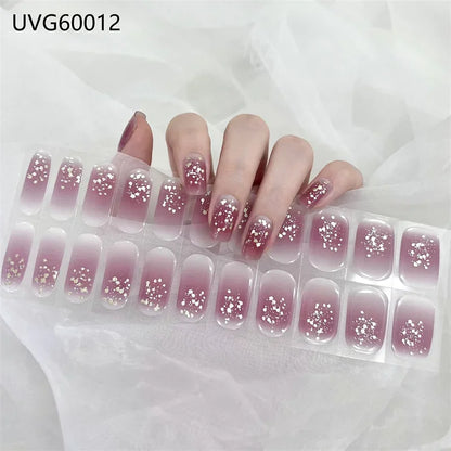 16/18/20Tips Semi-Cured Gel Nail Strips Adhesive Full Cover Stickers for Nails UV Lamp Need Press On Nails Fashion Manicure