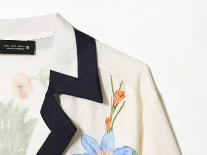 ZERAINS Casual style single row multi button lapel long sleeved contrasting printed shirt and printed pants set
