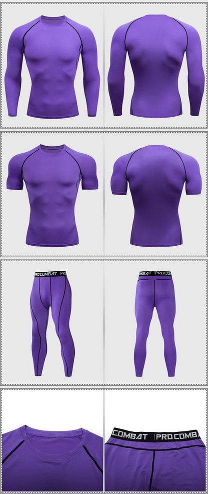 Men's 2/3pcs sets Boxing suit rashguard male kit MMA compression clothing men long-sleeved t-shirt+leggings tracksuit Sport Suit