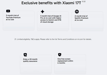 Global Version Xiaomi 17T Mobile Phones HDR10 6.59' AMOLED Display 50MP Leica Summilux Lens 6500mAh Battery Xiaomi Hyper AI Smartphone