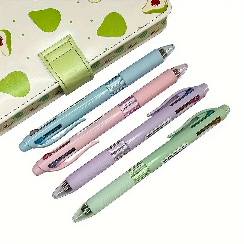 4 In 1 Multicolor Ballpoint Pens Creative Colorful Retractable Multifunction Pen Students Writing School Office Kawaii Supplies