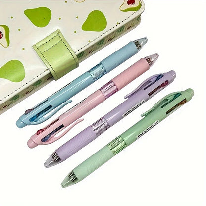 4 In 1 Multicolor Ballpoint Pens Creative Colorful Retractable Multifunction Pen Students Writing School Office Kawaii Supplies