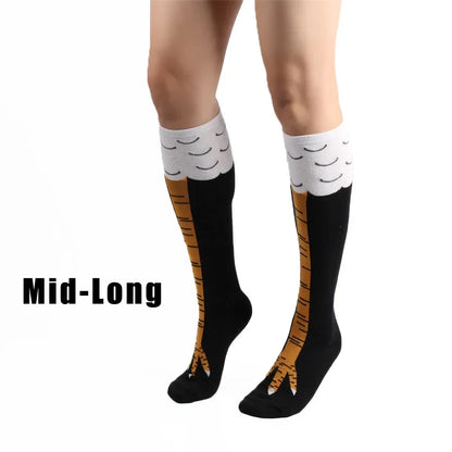 Men Funny 3D Chicken Socks Print Cartoon Cosplay High Flexibility Thigh High Sock Cotton Fashion Thin Toe Feet