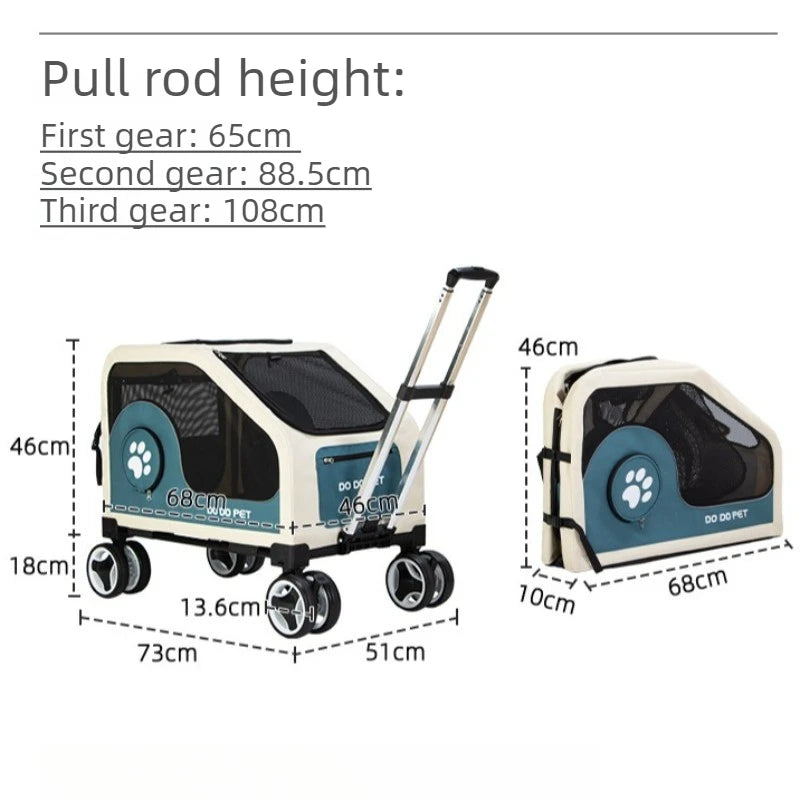 Large Pet Stroller with Telescopic Handle Silent Wheels Foldable Dog Cat Trolley Carrier Breathable Mesh Medium Pets Travel Cart