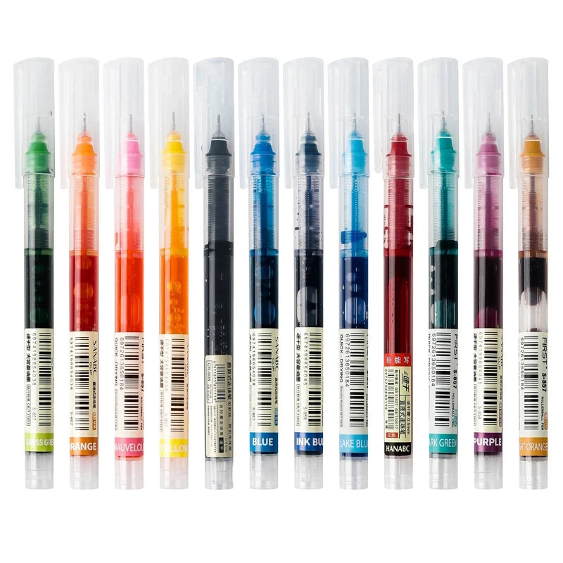 12 Color/set Student School Office Stationery Fine Nib Gel Pen Big Ink Capacity Ballpoint Pen Straight Liquid Rollerball Pen