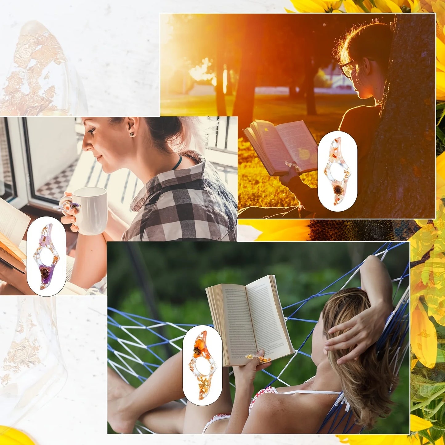 1/2/3 Pcs Dried Flower Resin Book Page Holders Colorful Clear Thumb Rings Book Page Holder Bookmark Gift for School Office Women