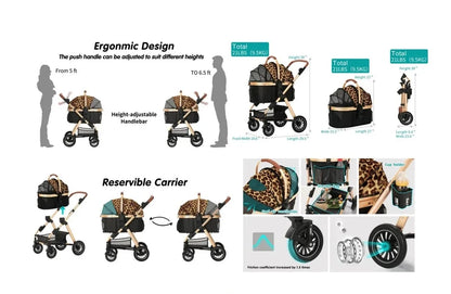Luxury 3-in-1 Aluminum Alloy Foldable Pet Stroller Customized Dog Travel Carrier with Trolley Bag