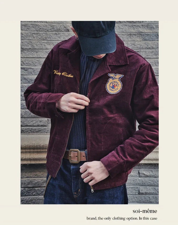 2026 Spring/Summer American Retro Workwear Long-Sleeved Farmer's Coop Jacket for Male Youth - High-end Trendy Corduroy Coat