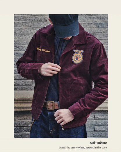 2026 Spring/Summer American Retro Workwear Long-Sleeved Farmer's Coop Jacket for Male Youth - High-end Trendy Corduroy Coat
