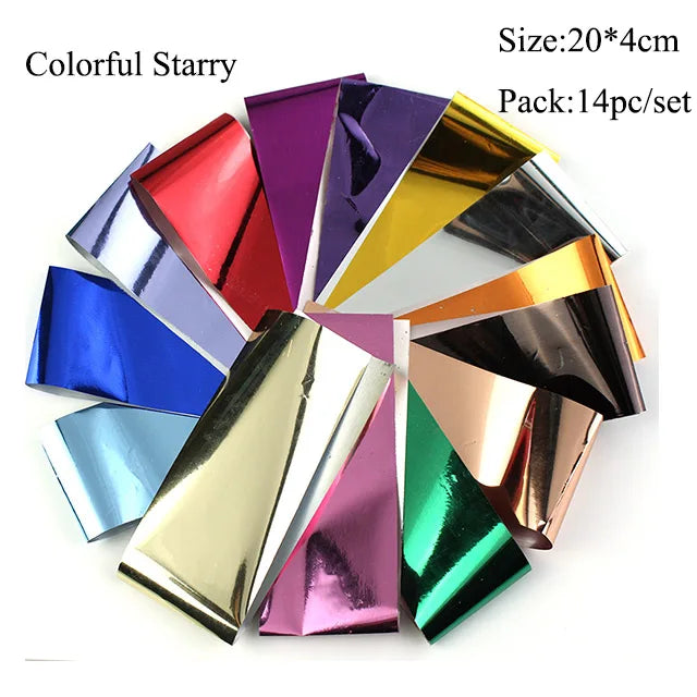 16Pc Holographic Nail Foil Set Starry Transfer 20*4cm Sticker Laser Flowers Leopard Mix Design Decal DIY Nail Art Decoration