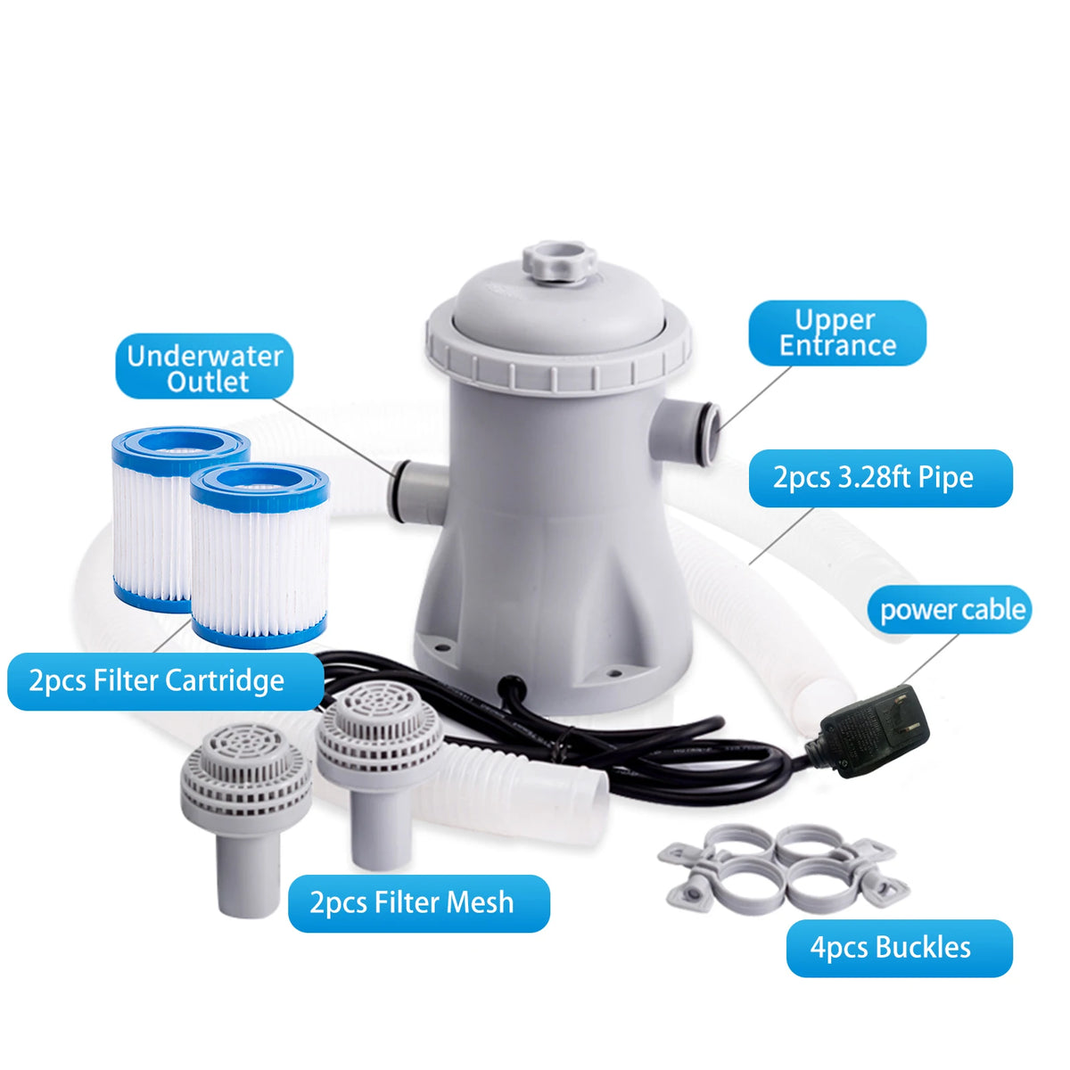 Pool Filter Pump 330 GPH Paddling Pool Electric Pump With 2 Pool Filter Cartridge Pool Pumps Above Ground Small Pool Filter Pump