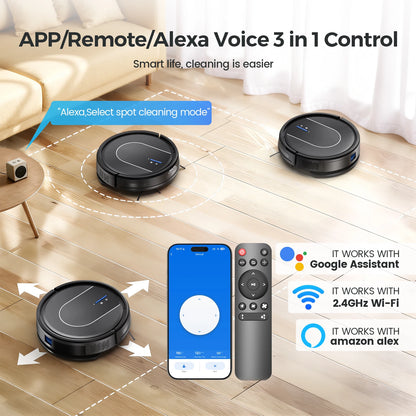 Vastorm E2 Robot Vacuum Cleaner 3-in-1 Floor Mop 5000Pa Powerful Suction with Auto-Charging Alexa/WiFi/App Control for Pet Hair Floors Cleaning