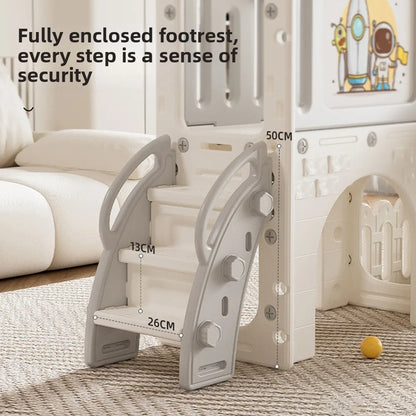 Toddler Slide Kids Slide Baby Slide Indoor Playground Toddler Playground Set Kids Climber Slide 8 in 1 Playset with Basketball Hoop Telescope Rotating Steering Wheel Enclosed Anti Slip Steps Long Slide HDPE Play Center for 18