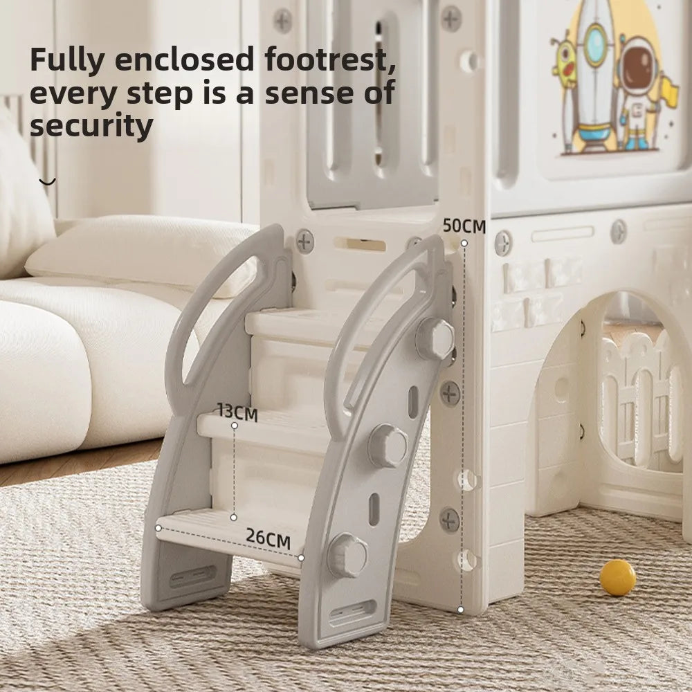 Kids Slide Toddler Slide Baby Slide for Toddlers Indoor Slide Playground Set 6 in 1 Kids Climber Slide Playset with Basketball Hoop Telescope Steering Wheel Crawl Tunnel Extra Long Slide HDPE Activity Center for 18M+ Boys Gir
