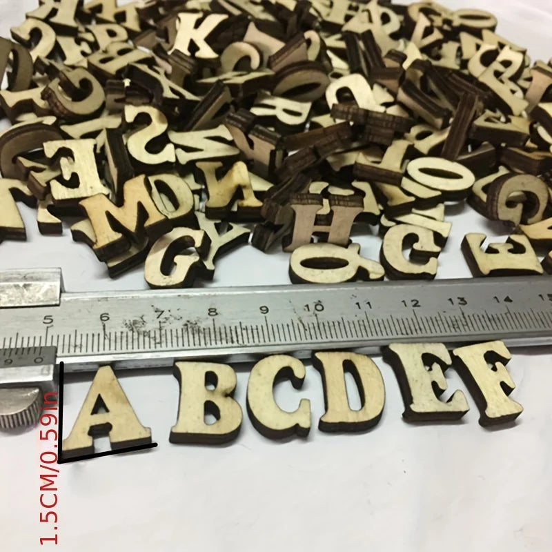 100Pcs Mixed Wooden A Z Letters  Wooden Numbers Letters Wood Letters for DIY Craft Wedding Party Home Decoration(English Letter)