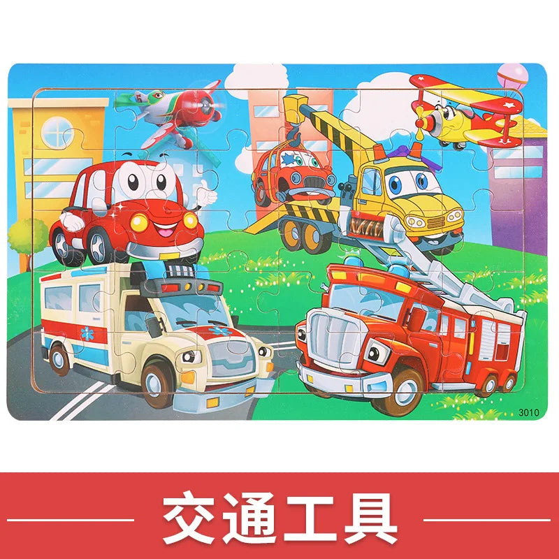 NEW Wooden 30pcs Puzzles Animal Dinosaur Cartoon Plane Puzzle Intellectual Building Block Toys for Gift