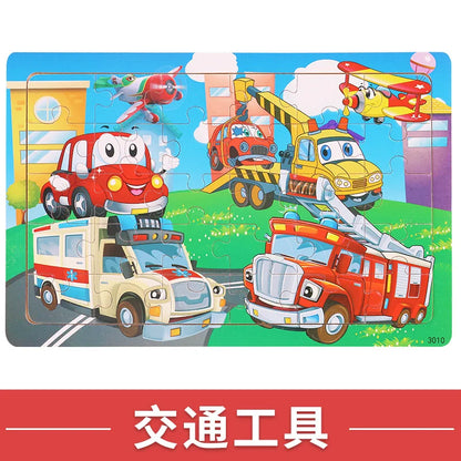 NEW Wooden 30pcs Puzzles Animal Dinosaur Cartoon Plane Puzzle Intellectual Building Block Toys for Gift