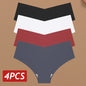4PC Women Seamless Briefs Sexy V-Waist Underwear 10 Solid Colors Ice Silk No Trace Panties Female Breathable Intimates Lingerie