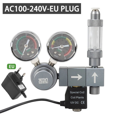 Aquarium CO2 Regulator Dual Meter Solenoid Valve Quick Plug Foam Recorder Control System Fish Tank CO2 Pressure Reducing Valve