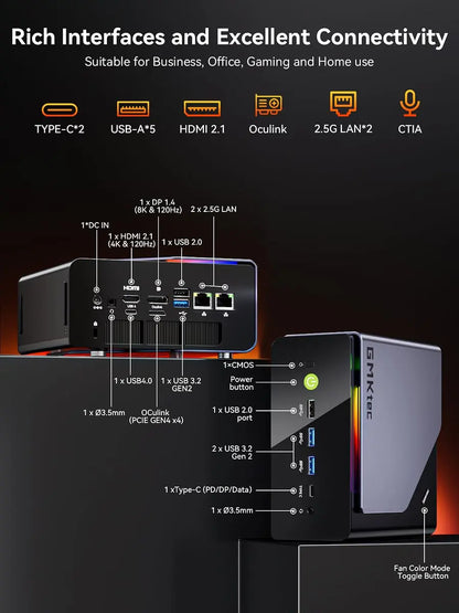 GMKtec K12 Mini PC AMD Ryzen7 H 255 (Upgraded 8745HS) Oculink Support DDR5 NO RAM NO ROM NO OS Desktop Computer Gaming PC WIFI6E