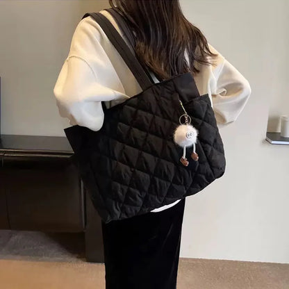 Cotton bag Rhombus large capacity women's hand-held tote bag commuter shopping versatile shoulder bag cross-border