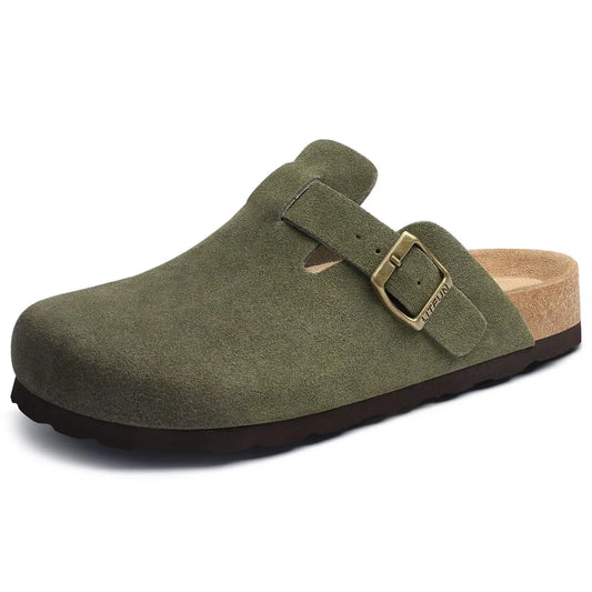 Shevalues Men's Suede Clogs Soft Leather Mules Men New Summer Men Cork Sandals Comfort Slip On Unisex Clogs With Arch Support