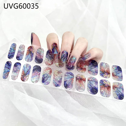 16/20/22Tips Semi-Cured Gel Nail Wraps Full Cover Manicure DIY Waterproof Long Lasting Gel Nail Stickers set for UV Lamp Need
