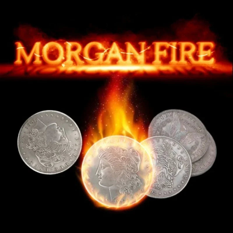 Morgan Fire Set (1 Fire Coin + 3 Morgan Coins + 1 Morgan Shell) Coin Magic Tricks Gimmick Magic Accessories Illusion Props