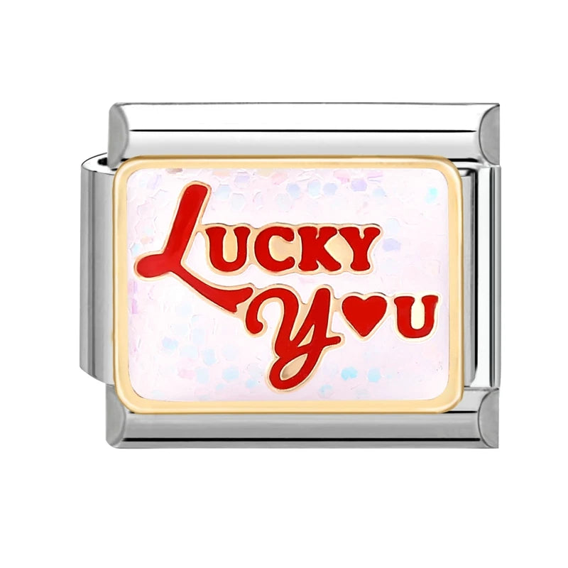 New Y2K Colorful Glaze English Word Italian Charm Link Fit 9mm Stainless Steel Jewelry DIY Making Bracelets For Gifts