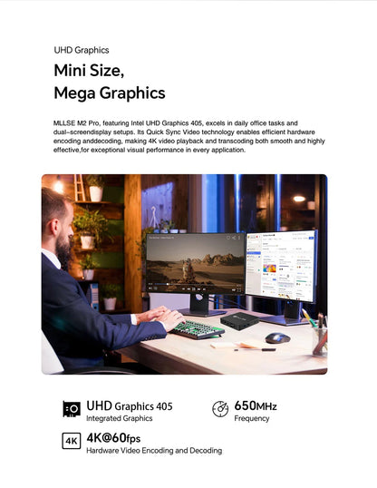 Mini PC MLLSE M2 Pro, processor Intel J3710, 8 GB RAM, ROM Go, Wi-Fi 5, BT 4.2, Windows 10 miniature desk computer