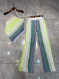Women Metallic Sequined Striped Knitted Set Slanted Shoulder Sleeveless Camisole + Elastic Waist Straight Pants Casual Suits