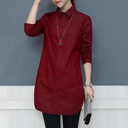 Women Shirt Solid Color Long Sleeve Single Breasted Turndown Collar Loose Streetwear Spring Summer OL Basic Shirt Blouse