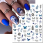 3d Nail Art Decals Elegant White RoyalBlue Roses Flowers Adhesive Sliders Nail Stickers Decoration For Nail Manicure