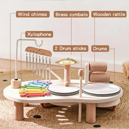 7 in 1 Wooden Toddler Musical Instrument Table Montessori Baby Percussion Toy Xylophone Drum Set Sensory Early Learning Play Gift for Kids 1‑4Y