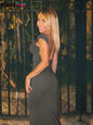 Weird Puss Backless Sexy Women Maxi Dress Short Sleeve Slim Fit Elastic Casual Solid Streetwear Club Party Ladies Summer Bodycon